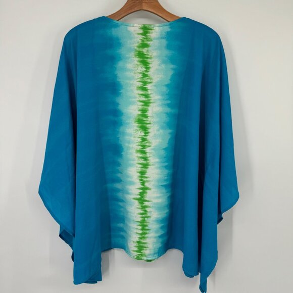 Quacker Factory By Jeanne Bice blue Tie-Dye Poncho Top size  XL embellished new - Picture 10 of 12